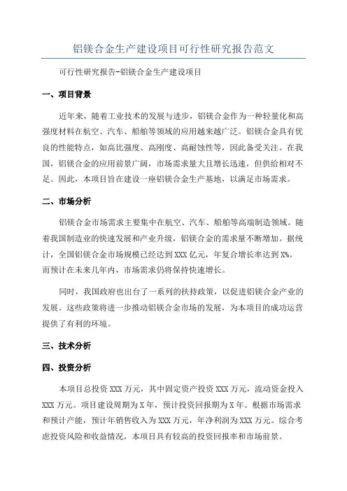 铝镁合金生产建设项目可行性研究报告范文