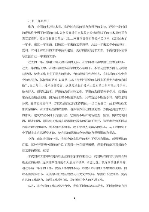 精选it月工作总结5篇报告