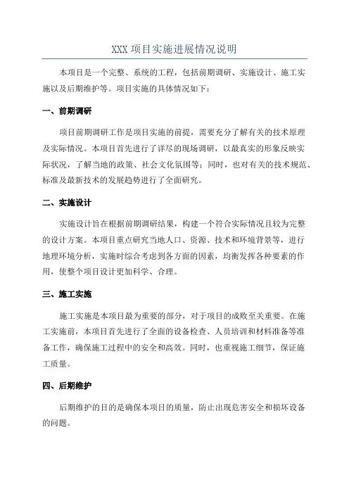 XXX项目实施进展情况说明