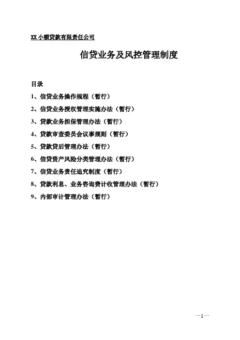 xx小额贷款公司 信贷风控制度