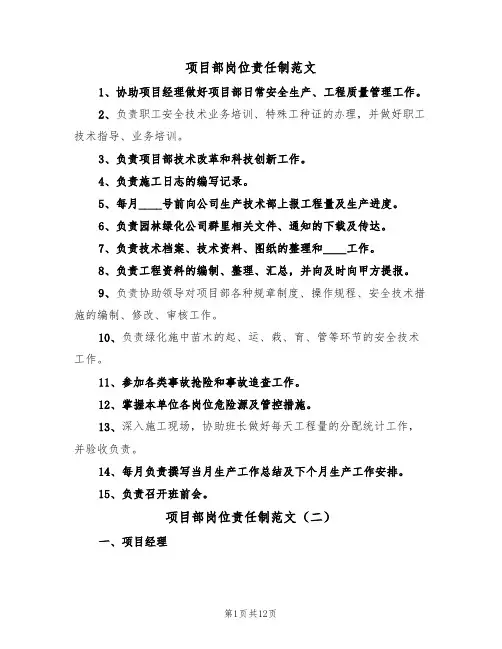 项目部岗位责任制范文(六篇)