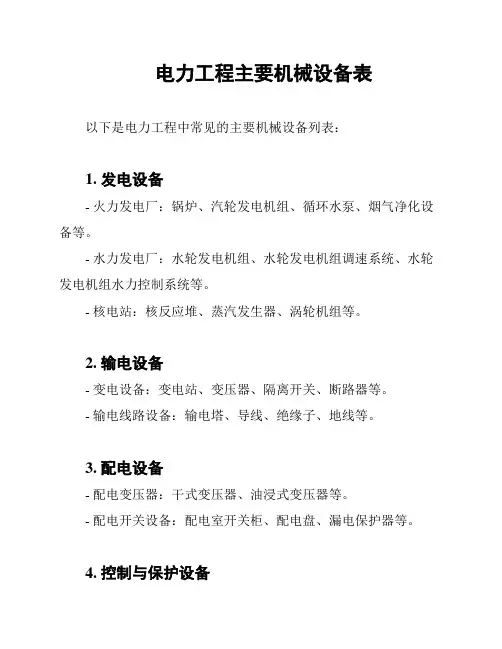 电力工程主要机械设备表
