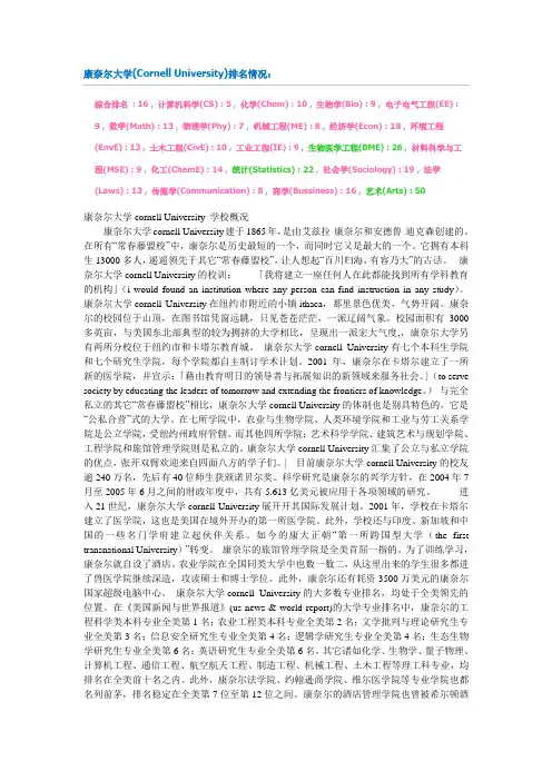 康奈尔大学cornell University 学校概况