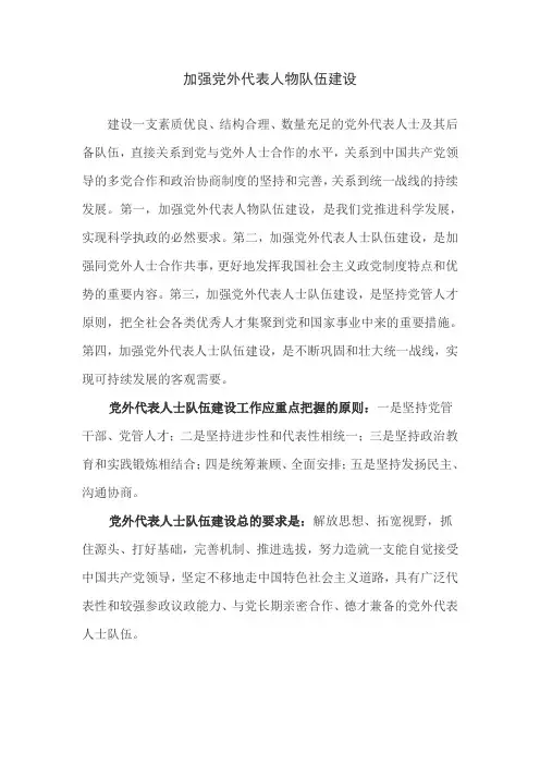 加强党外代表人物队伍建设