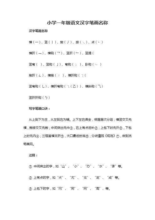 小学一年级语文汉字笔画名称