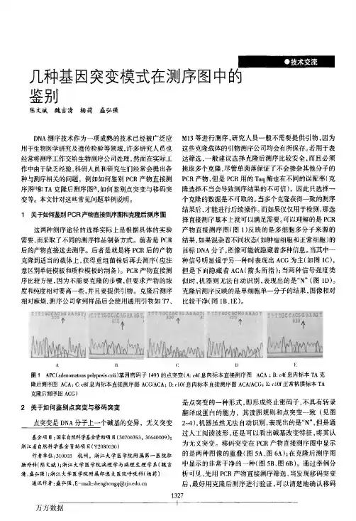 几种基因突变模式在测序图中的鉴别[1]