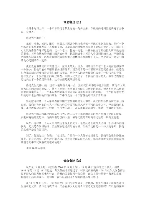 悼念鲁迅作文
