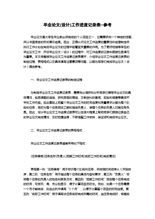 毕业论文(设计)工作进度记录表--参考