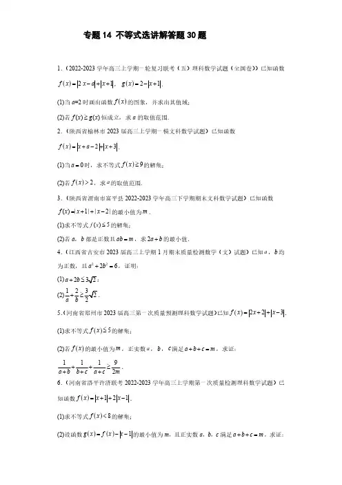 专题14 不等式选讲解答题30题 学生版--高考数学专题训练