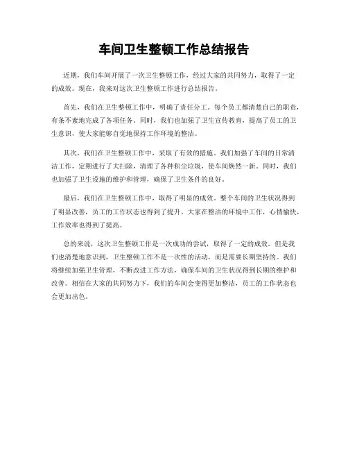 车间卫生整顿工作总结报告