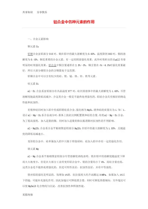 铝合金中各种元素的作用