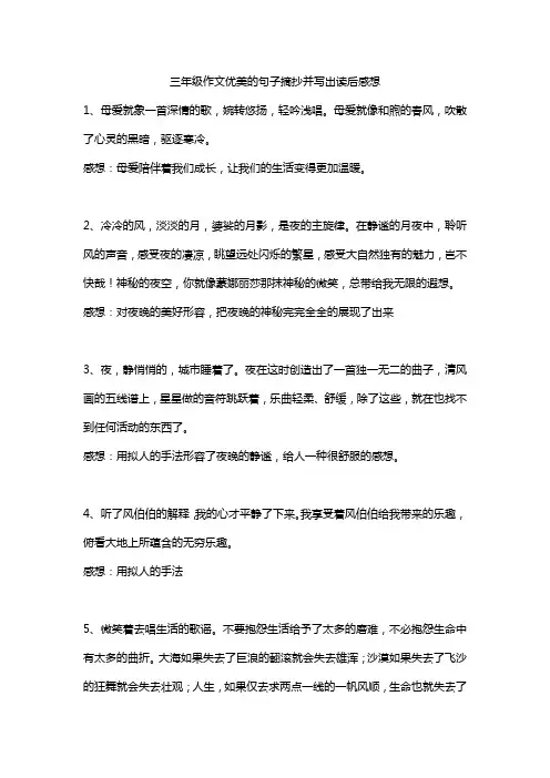 三年级作文优美的句子摘抄并写出读后感想