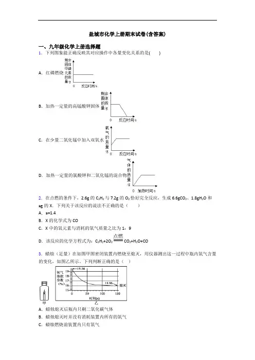 盐城市化学初三化学上册期末试卷(含答案)