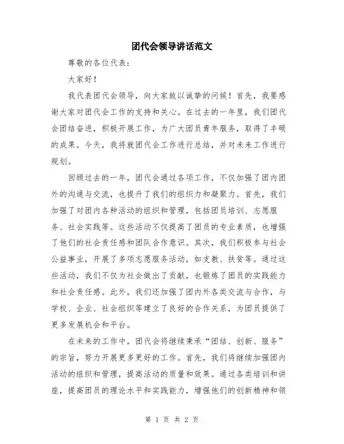 团代会领导讲话范文