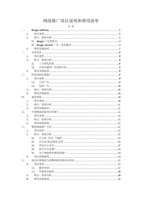 网络推广详细说明和费用清单