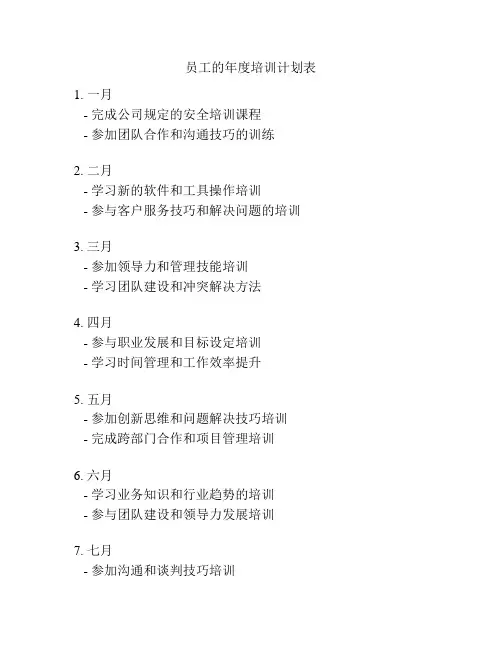 员工的年度培训计划表