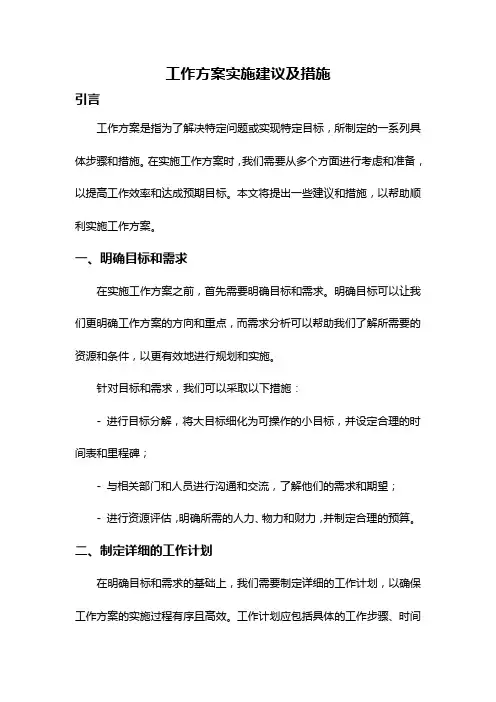 工作方案实施建议及措施