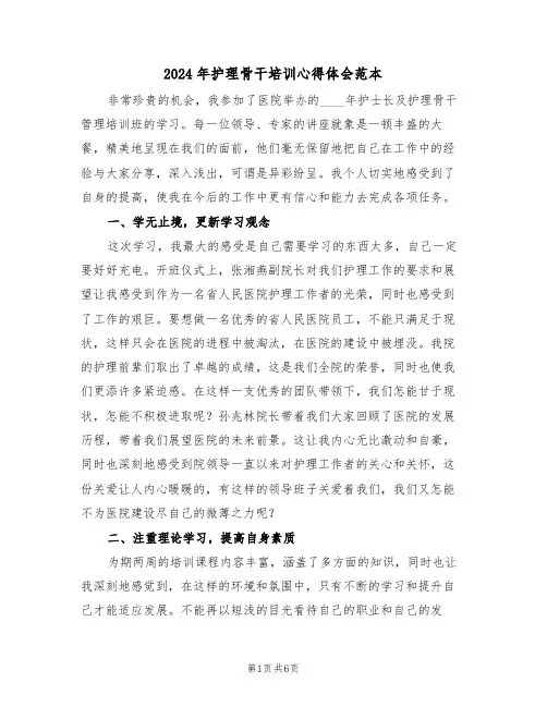 2024年护理骨干培训心得体会范本(2篇)
