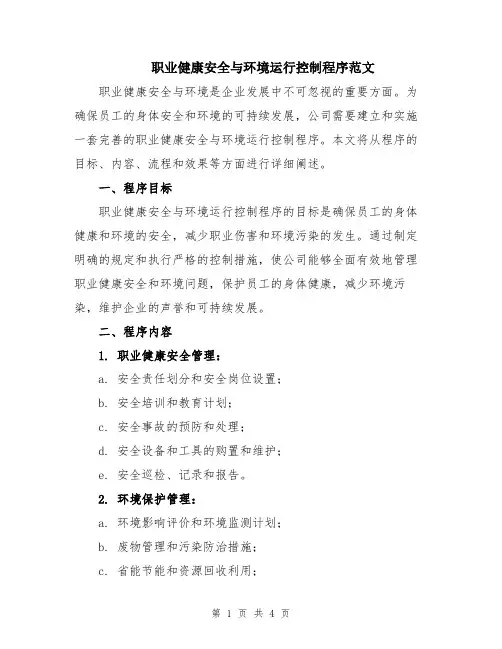 职业健康安全与环境运行控制程序范文