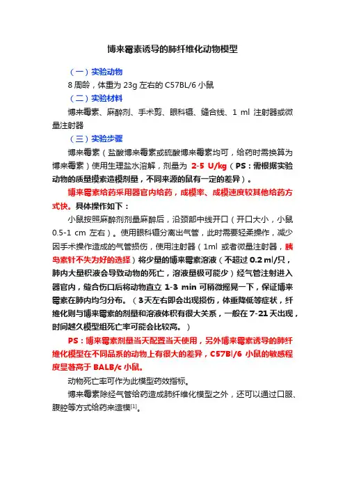 博来霉素诱导的肺纤维化动物模型