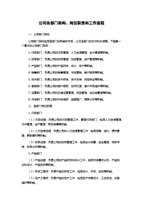 公司各部门架构、岗位职责和工作流程