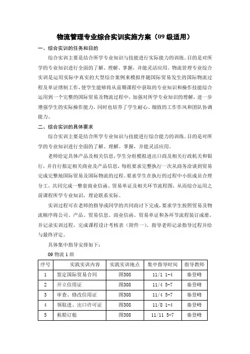 物流管理专业综合实训方案