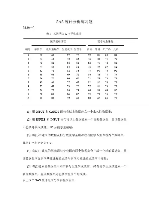SAS统计分析练习题(新)