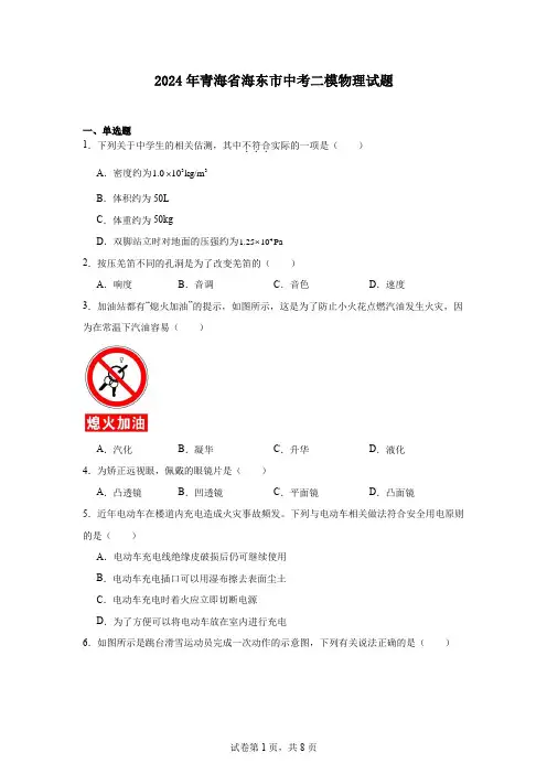 2024年青海省海东市中考二模物理试题