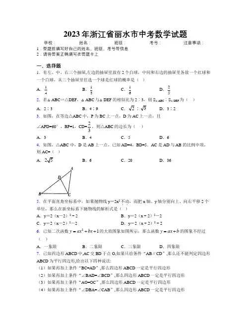 2023年浙江省丽水市中考数学试题附解析