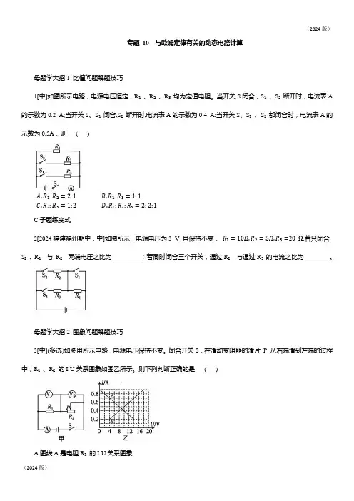 专题 10  与欧姆定律有关的动态电路计算 (有解析) 人教版物理九年级全一册