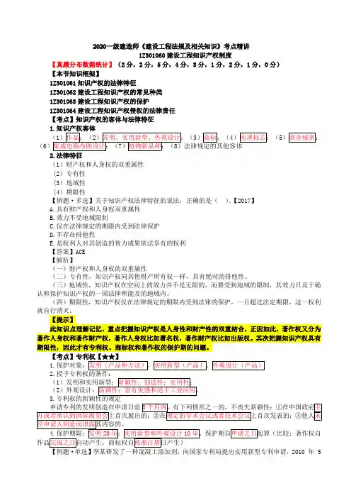 2020一建法规考点精讲第7讲：1Z301060建设工程知识产权制度(一)