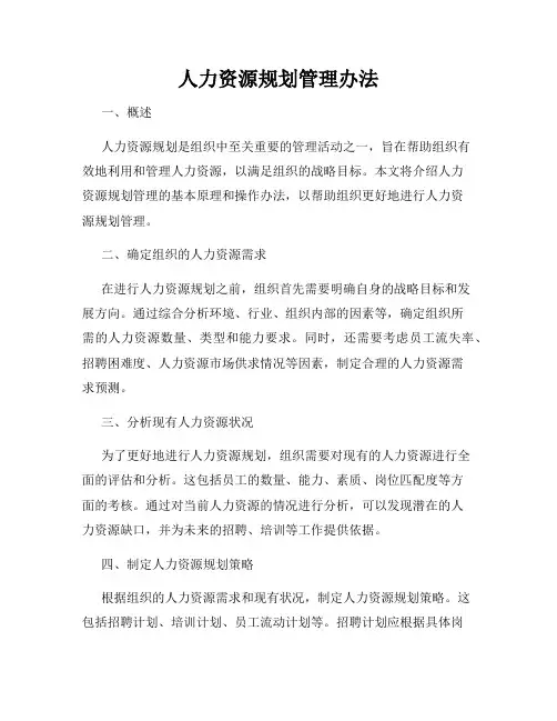 人力资源规划管理办法