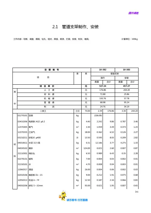 支架及其它【2014江苏省安装工程计价定额】