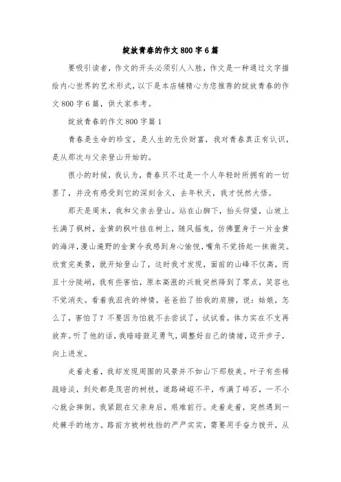 绽放青春的作文800字6篇
