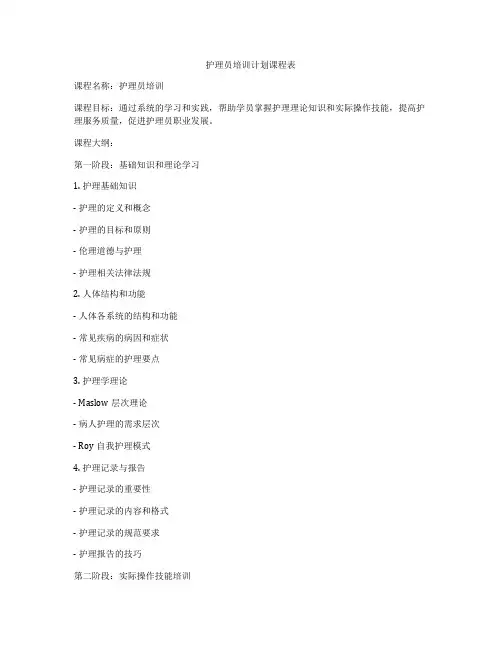 护理员培训计划课程表