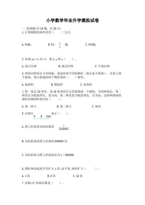 小学数学毕业升学模拟试卷(精品)