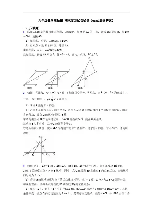 八年级数学压轴题 期末复习试卷试卷(word版含答案)