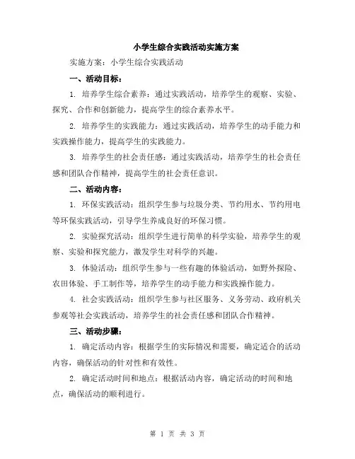 小学生综合实践活动实施方案