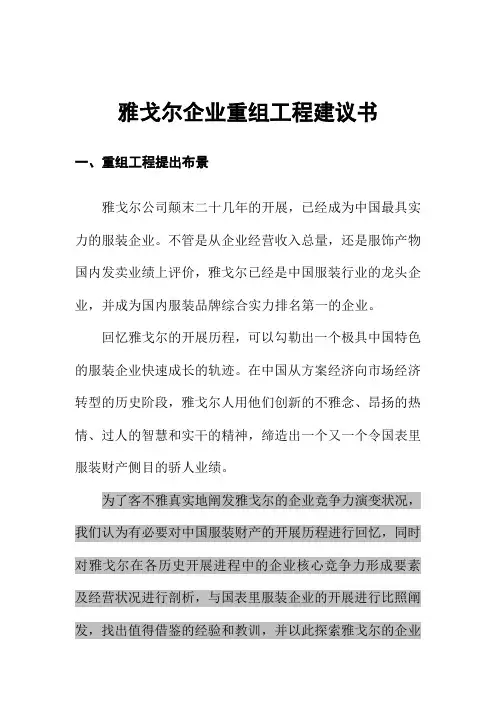 雅戈尔公司企业重组项目建议书