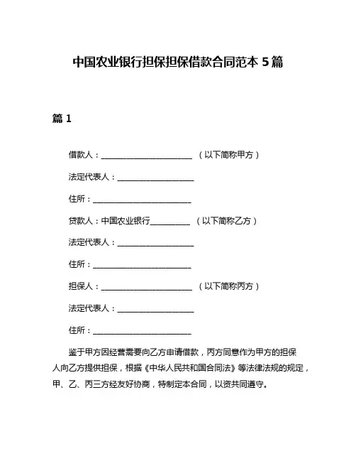 中国农业银行担保担保借款合同范本5篇