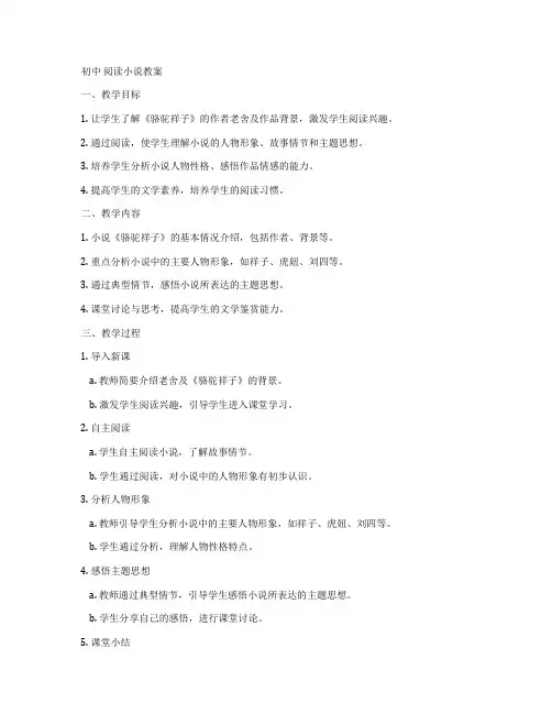 初中 阅读小说教案