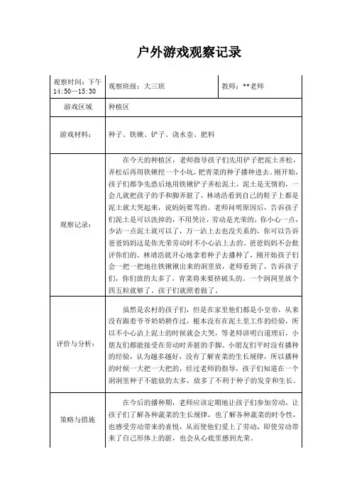 种植区户外游戏观察记录