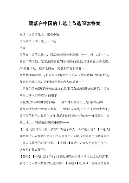 雪落在中国的土地上节选阅读答案