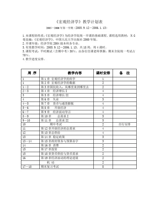 《宏观经济学》教学计划表