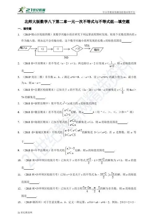 第二章 一元一次不等式和一元一次不等式组复习题---填空题（含解析）