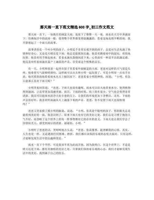 那天雨一直下范文精选600字_初三作文范文