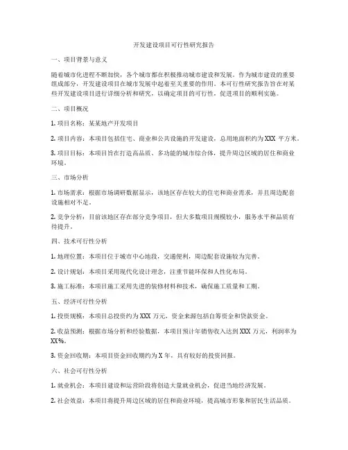 开发建设项目可行性研究报告