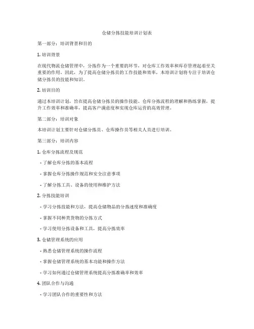 仓储分拣技能培训计划表