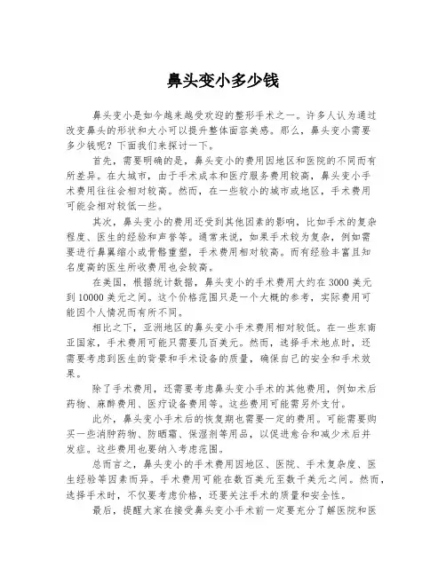 鼻头变小多少钱