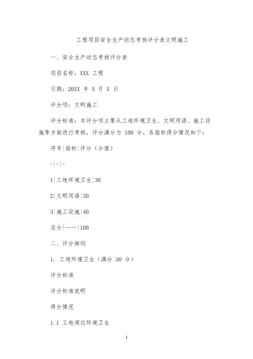 工程项目安全生产动态考核评分表文明施工